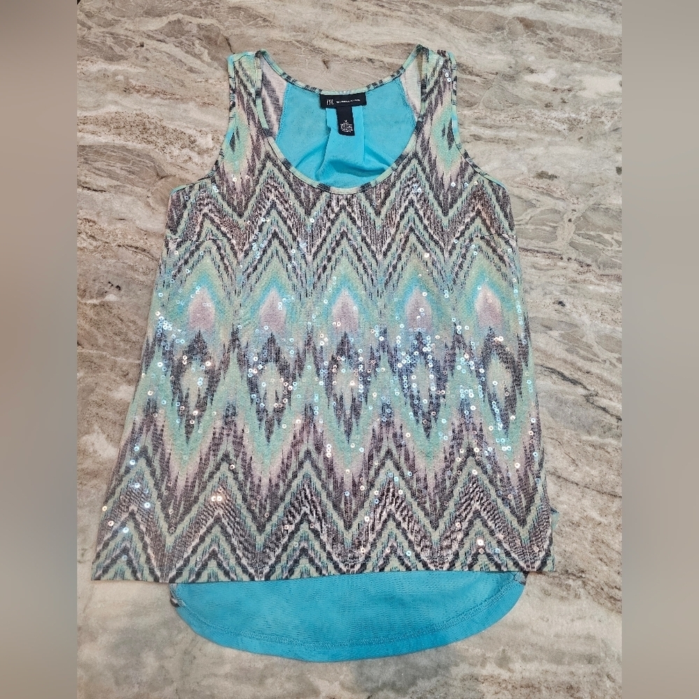 INC International Concepts Women’s Medium Sequin Tank Top Chevron Hi-Low